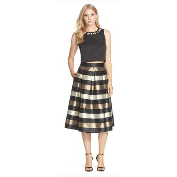 Eliza j mettalic stripe jacquard Embellished faille Rhinestone top & skirt set 6 - Picture 1 of 14